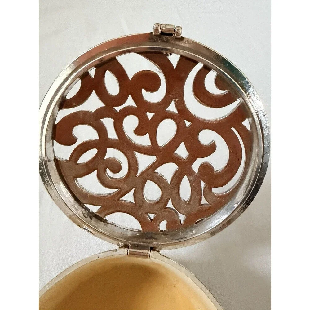 Brighton Skribbel Round Trinket Box G80830 Silver Scrollwork Hearts Cottagecore